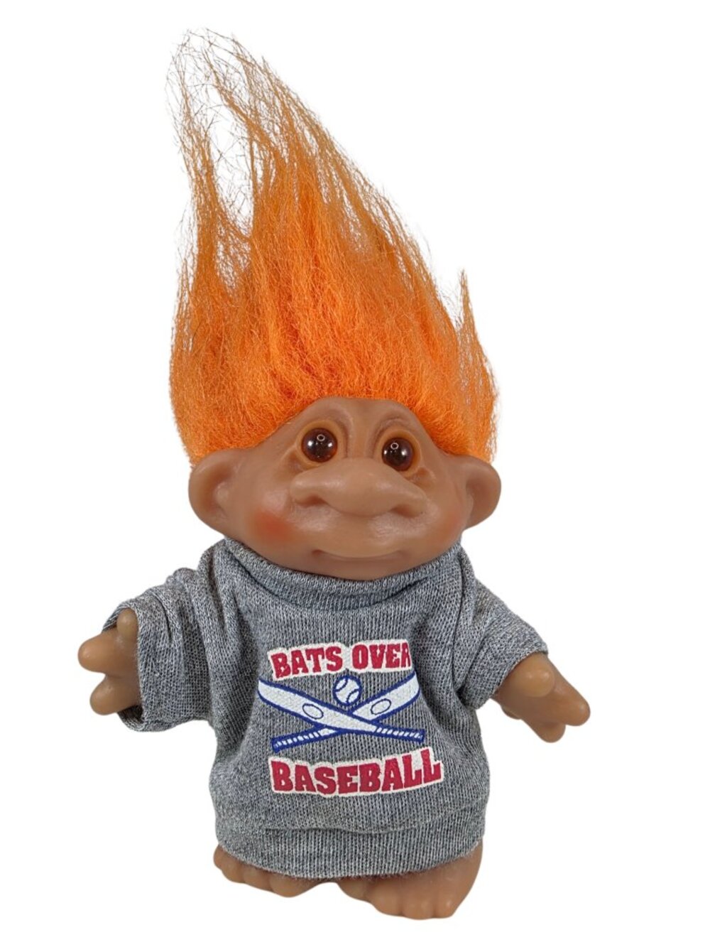 Vintage DAM 1986 Troll Doll Orange Hair Bats Over Baseball Retro 80s Toy